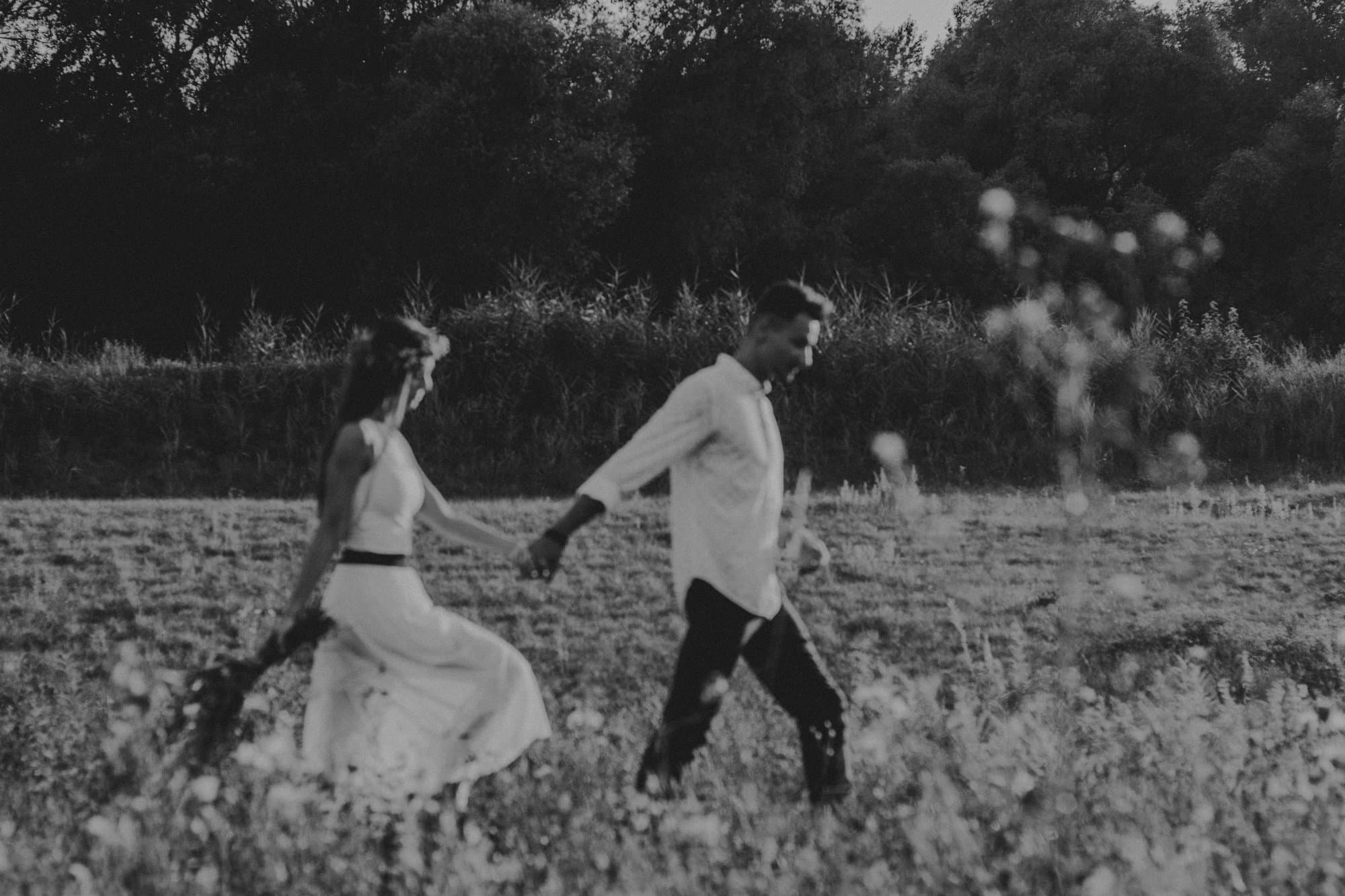 Couple laughing countryside