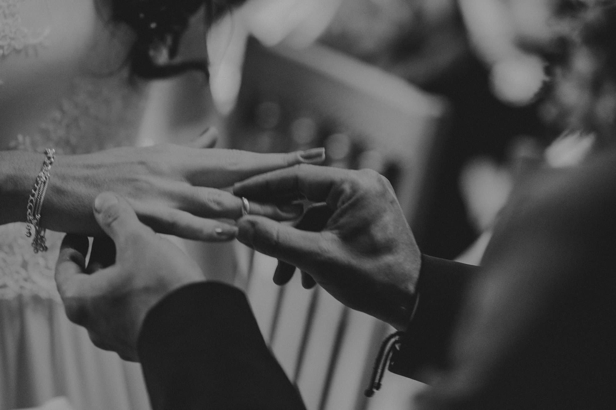 Wedding couple embrace